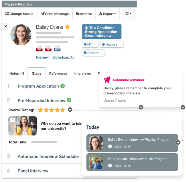 Overview of applicant profile in VidCruiter