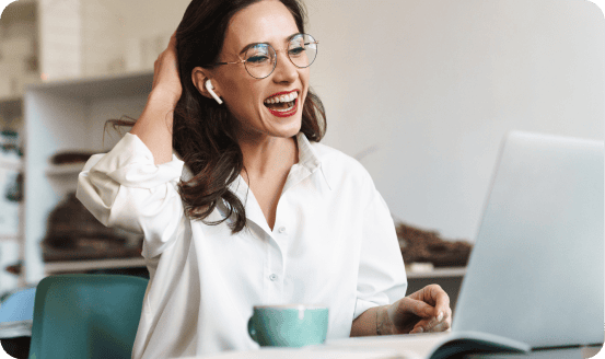 A woman having a video interview