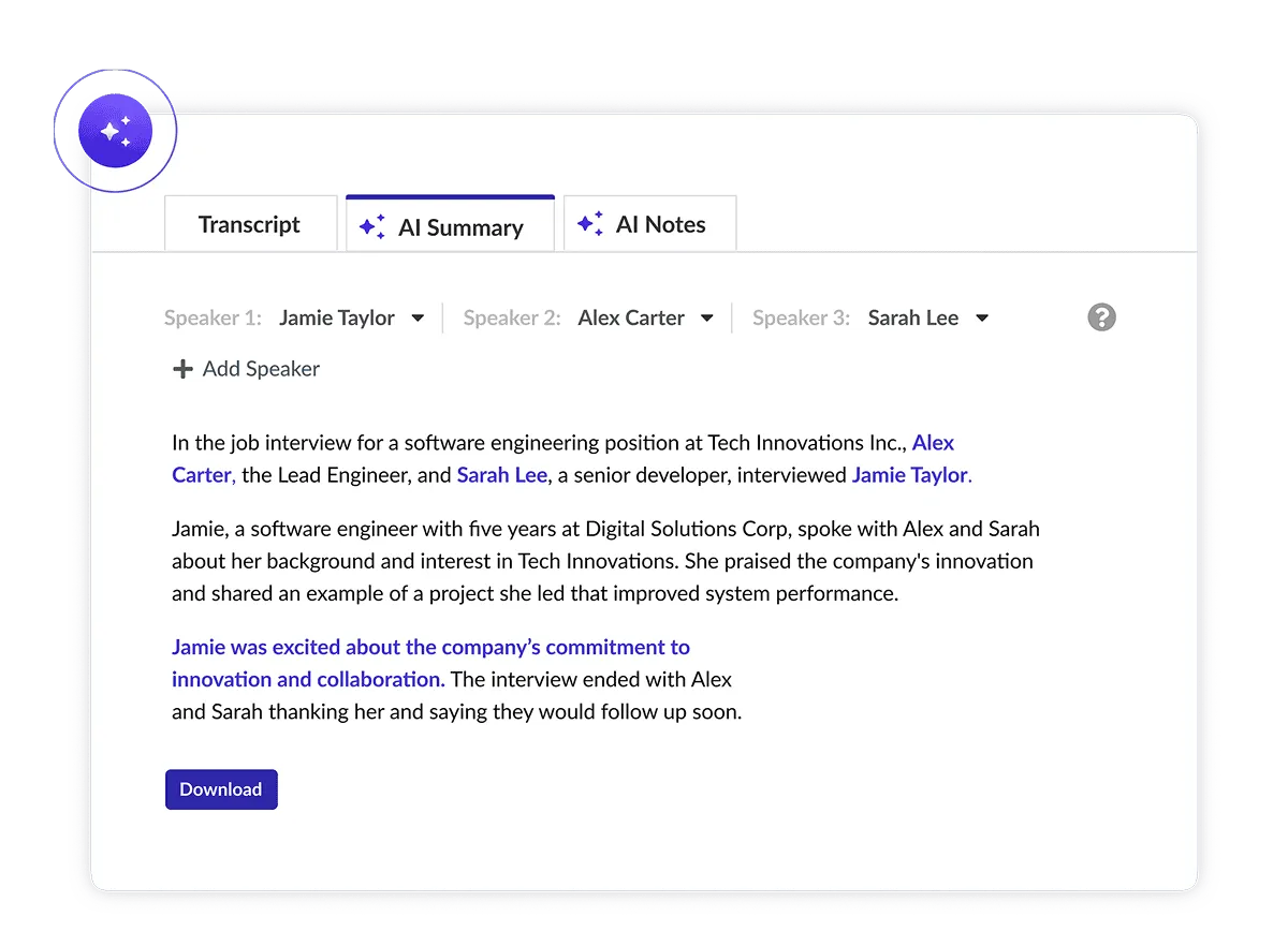 AI notes and transcripts interface