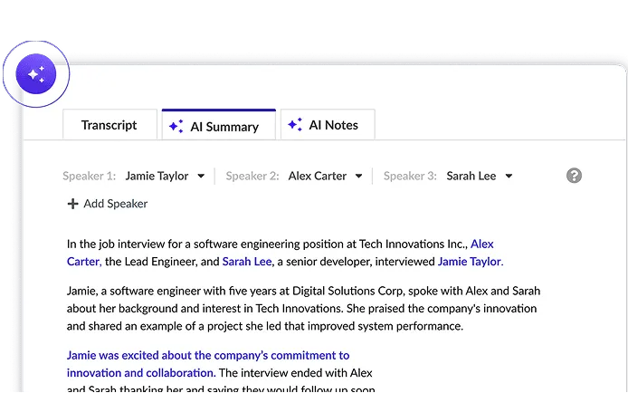 AI notes and transcripts interface