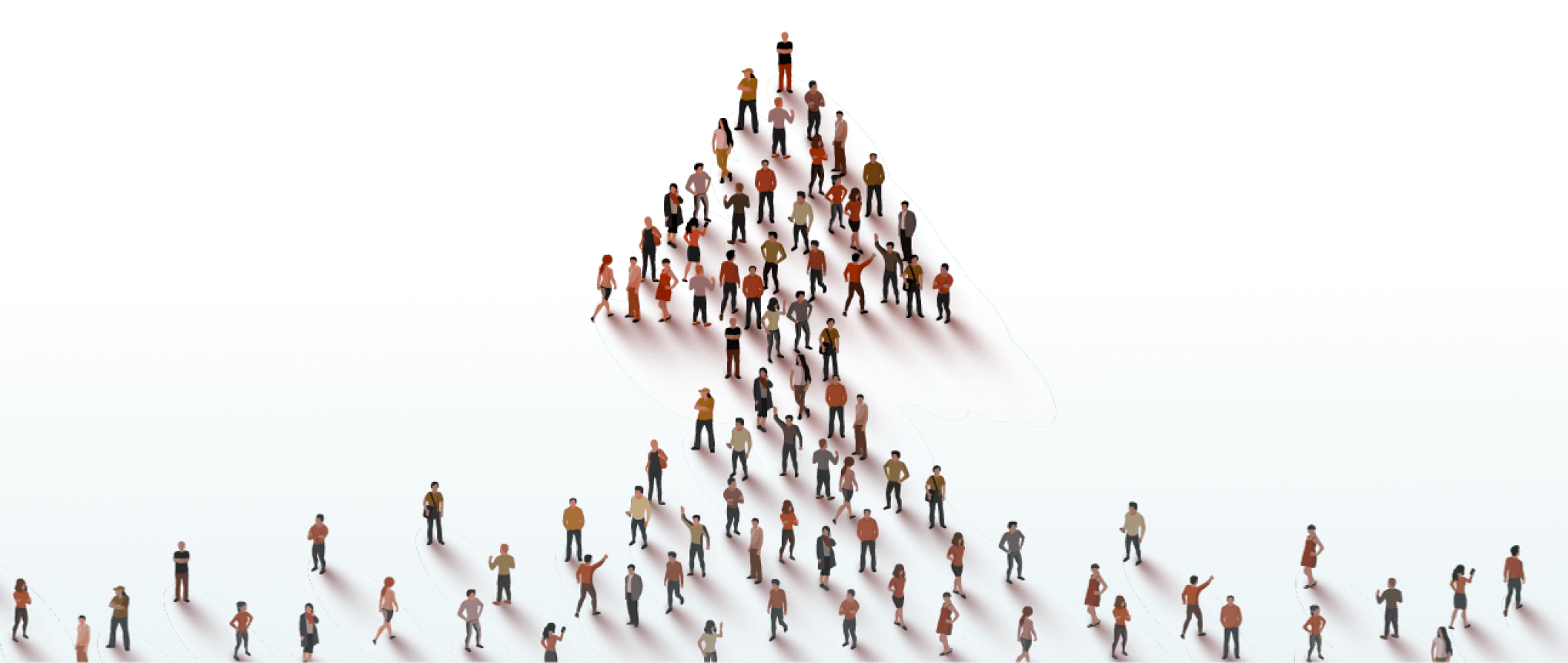 Illustration of many people in a candidate pool forming an arrow pointing up