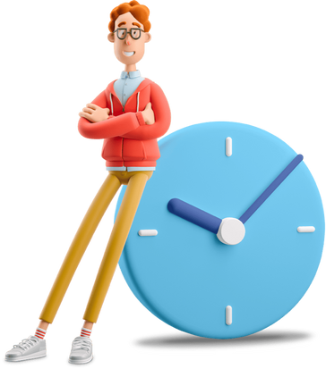 Leaning on a clock illustration