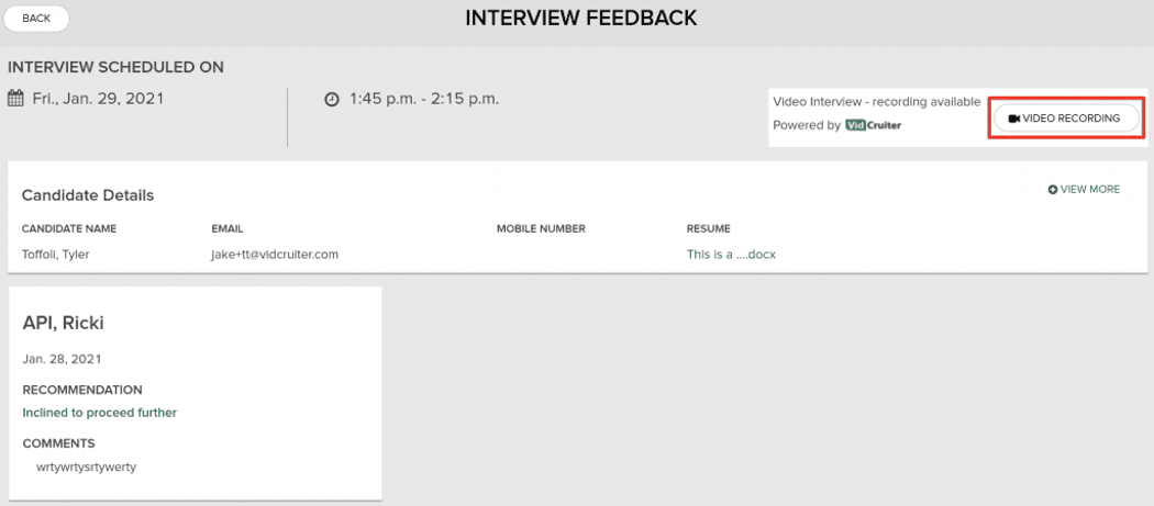 Interview Feedback Video Recording