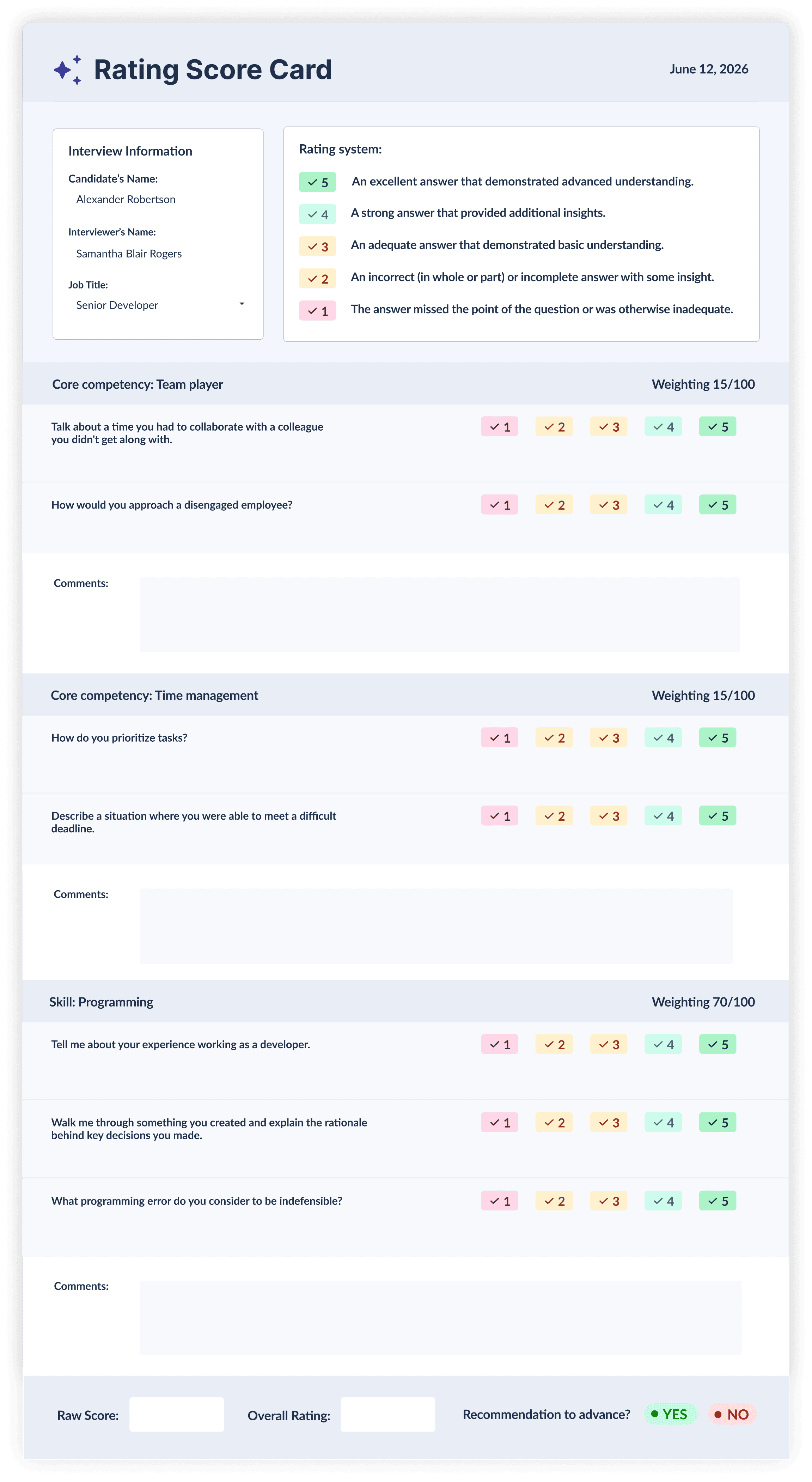 Interview Scorecard Template