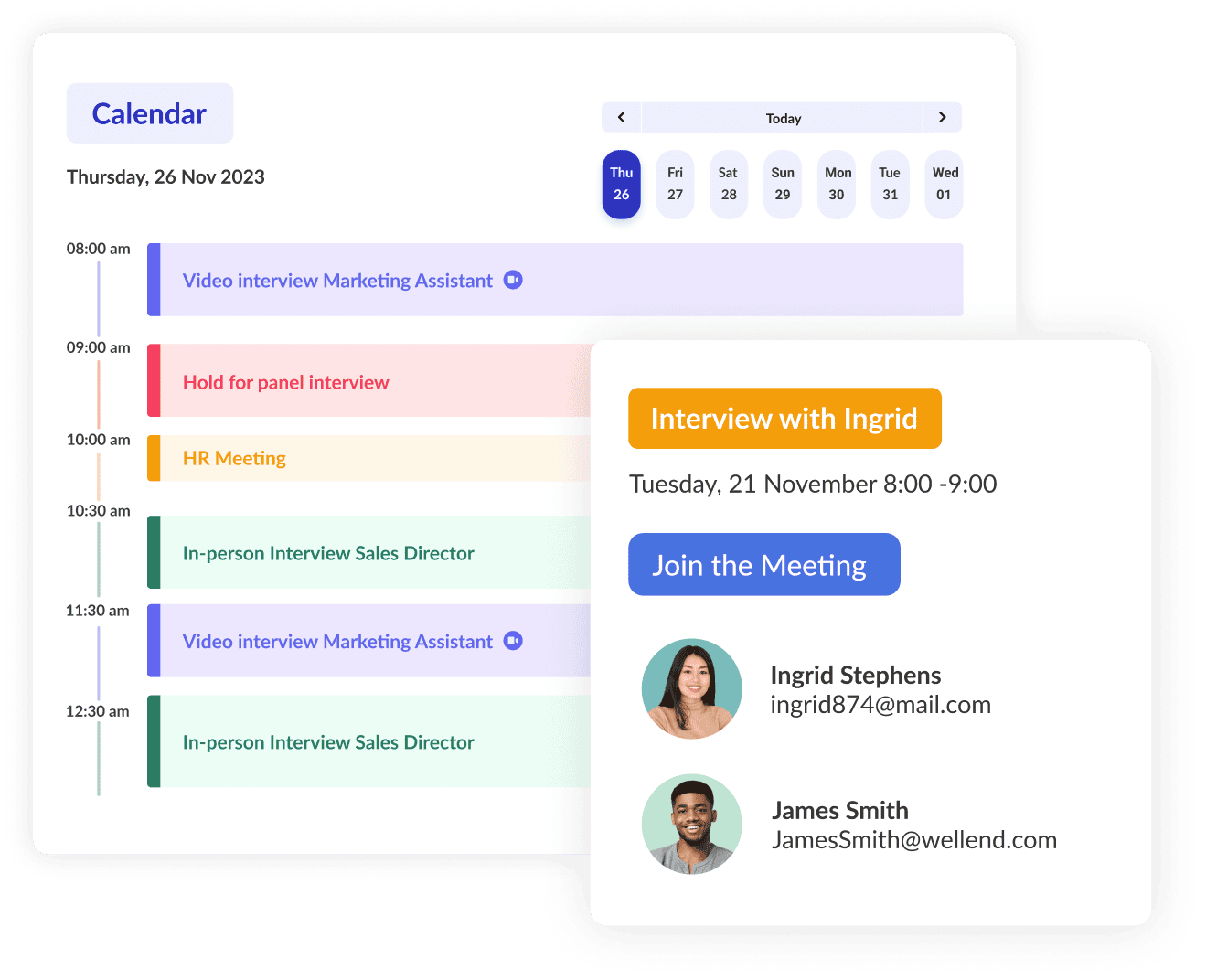 Interview times calendar