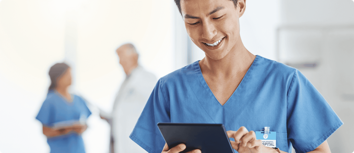 Medical Staff using a tablet