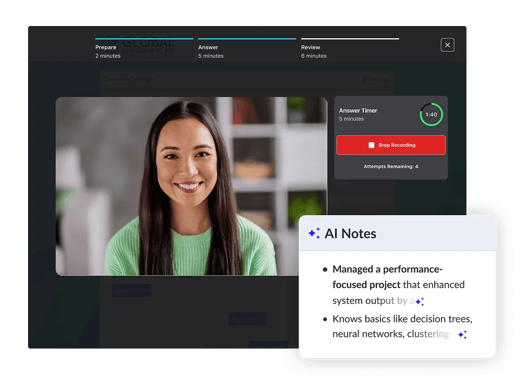 Pre-recorded video interview candidate interface