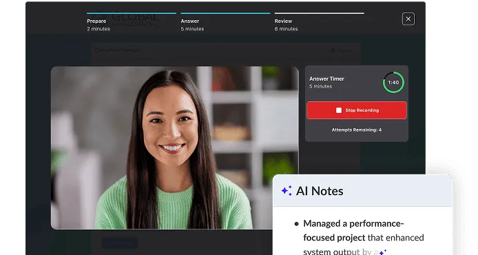 Pre-recorded video interview candidate interface