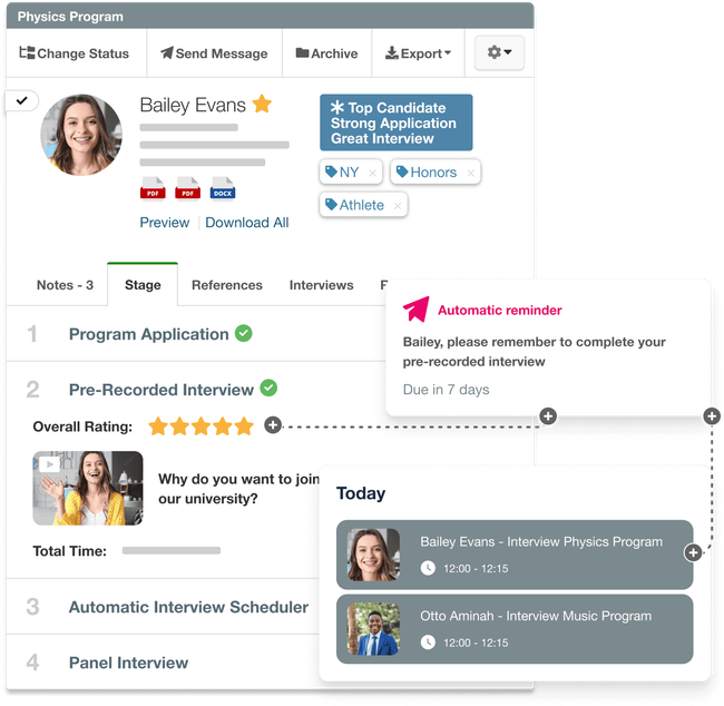 Overview of applicant profile in VidCruiter