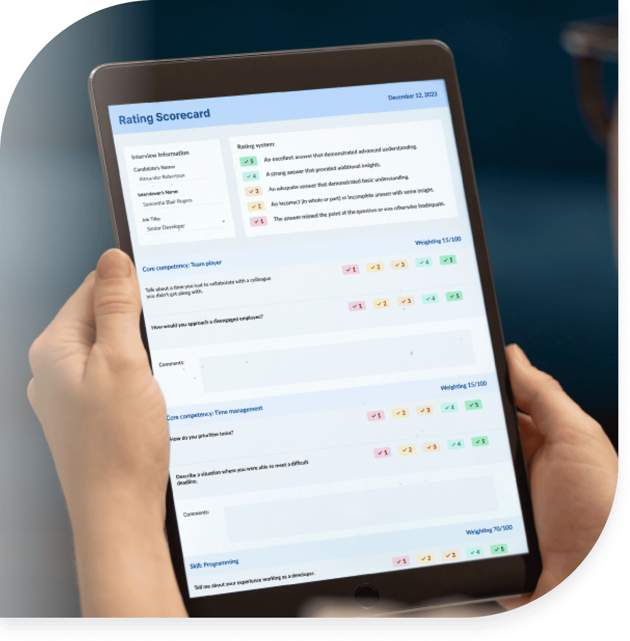 Structured interview scorecard